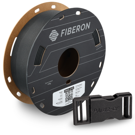 Fiberon™ PA612-CF15 Oglekļa šķiedras filaments, melns, 0,5kg, 1,75mm